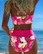 Bikini mit Kontrast-Blumenmuster und Schlitz