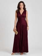 Lemar | Ärmelloses Midi-Kleid mit Plissee und V-Ausschnitt