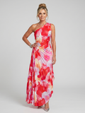 Taya | Ein Schulter Midi Kleid mit Faltenrock