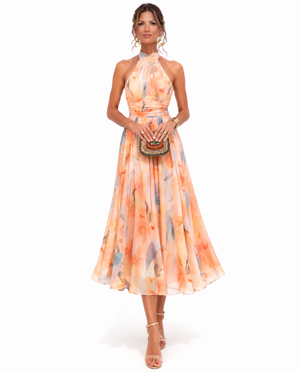 Aurora | Kleid MIT Neckholder-Ausschnitt UND Aquarellmuster