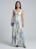 Ophelia | Ärmelloses Midi-Kleid mit Quadrat-Ausschnitt und floralem Design