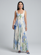 Ophelia | Ärmelloses Midi-Kleid mit Quadrat-Ausschnitt und floralem Design