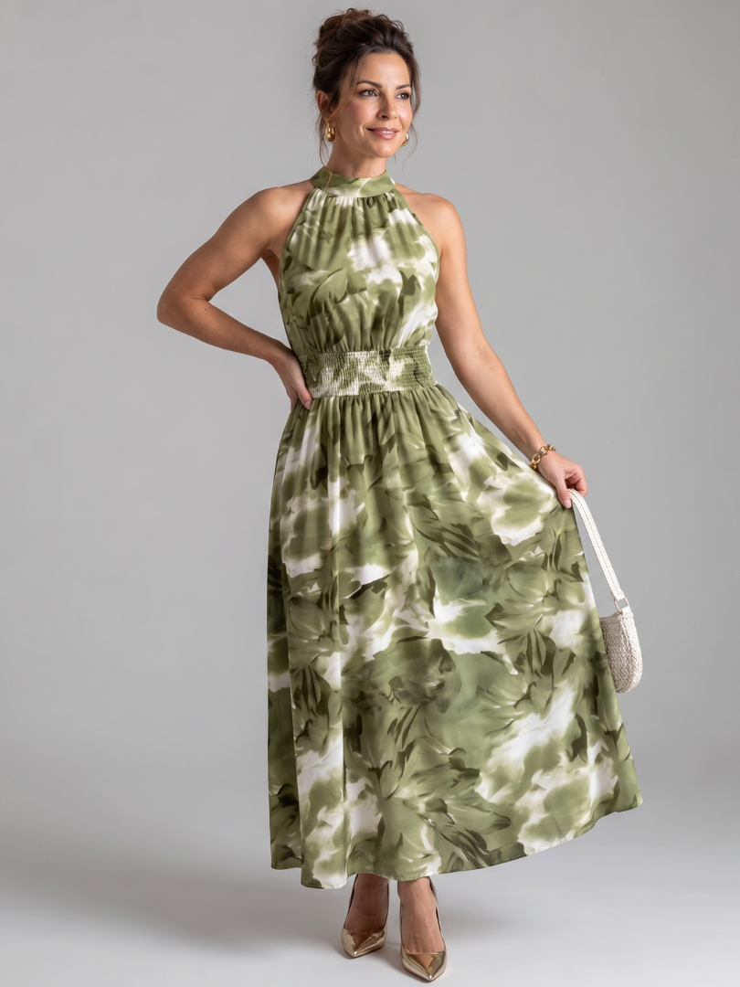 Olivia | Midikleid mit Raffung in der Taille und modernem Druckdesign