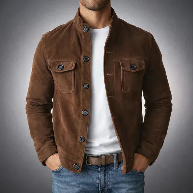 Herren-Lederjacke mit Knöpfen