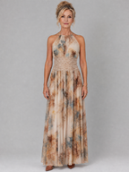 Elavenue | Maxikleid mit Neckholder und Spitzenakzenten