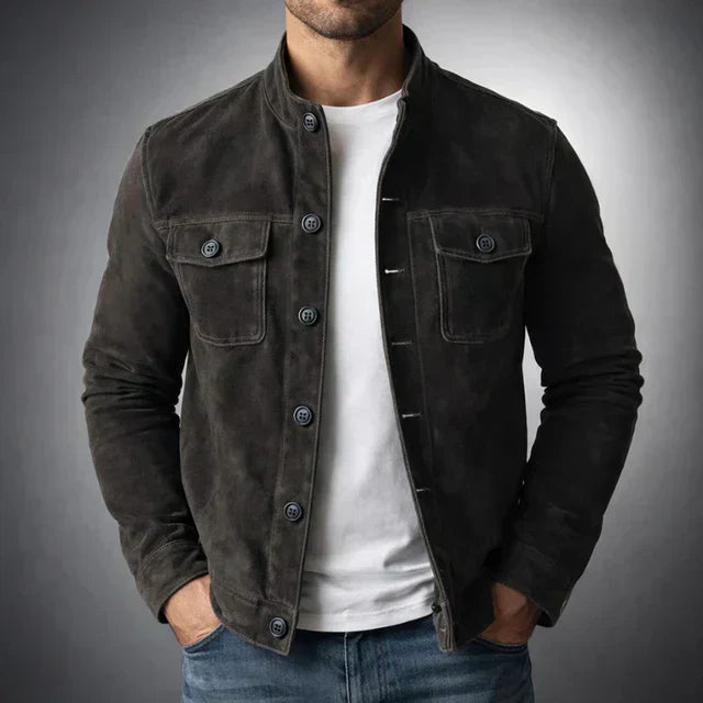 Herren-Lederjacke mit Knöpfen