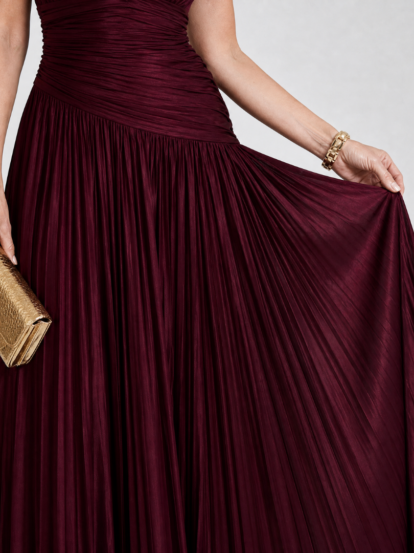 Lemar | Ärmelloses Midi-Kleid mit Plissee und V-Ausschnitt