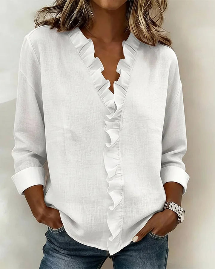 Indie | Ruffle V-neck Long Sleeve Blouse