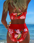 Bikini mit Kontrast-Blumenmuster und Schlitz