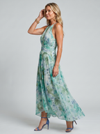 Portia | Midi-Halterkleid mit zartem Blumenmuster und Faltendes Design
