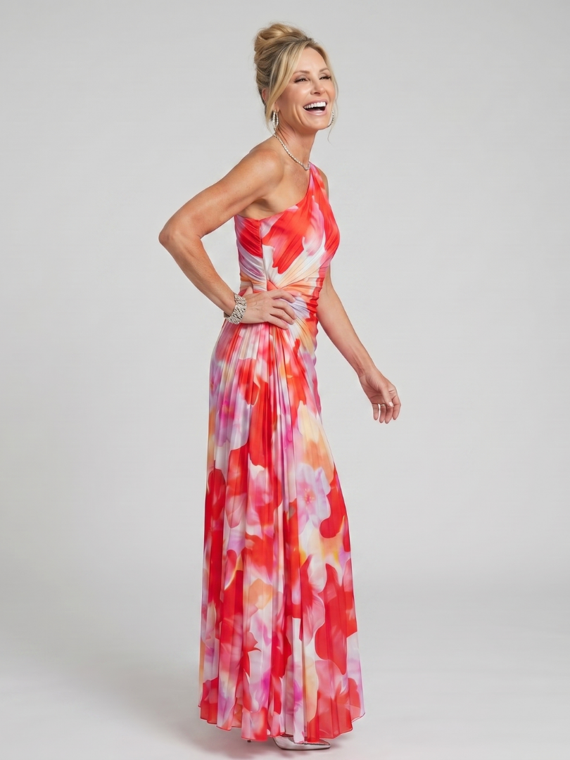 Taya | Ein Schulter Midi Kleid mit Faltenrock