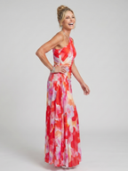 Taya | Ein Schulter Midi Kleid mit Faltenrock
