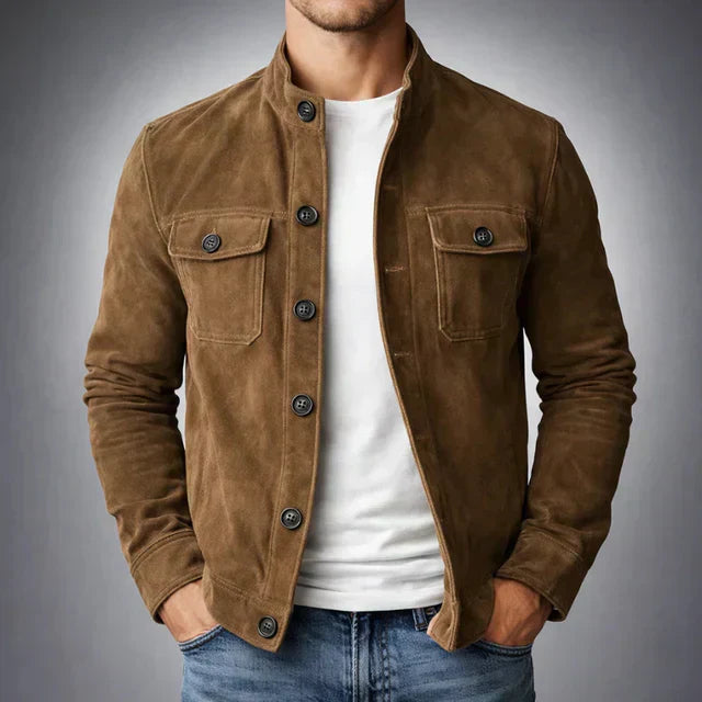 Herren-Lederjacke mit Knöpfen