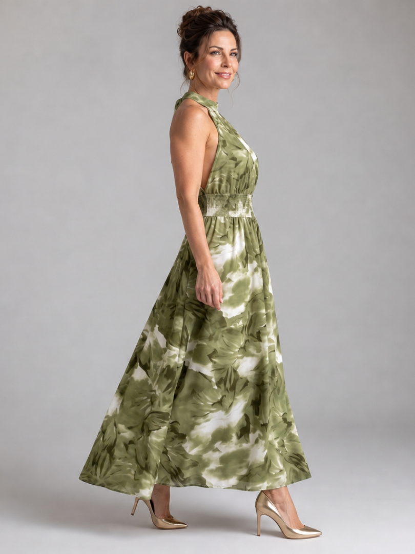 Olivia | Midikleid mit Raffung in der Taille und modernem Druckdesign