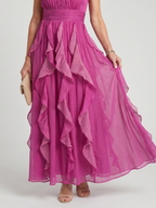 Orea | Maxikleid mit hohem Kragen und gerafften Rüschenschichten