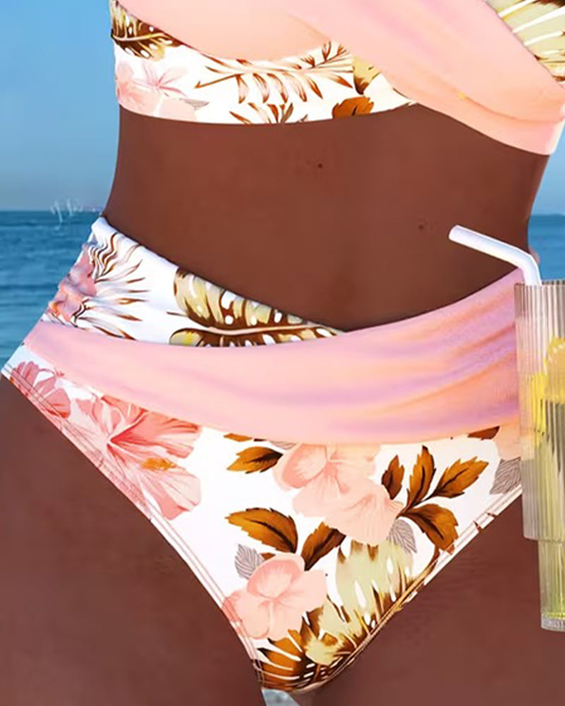 Bikini mit Kontrast-Blumenmuster und Schlitz