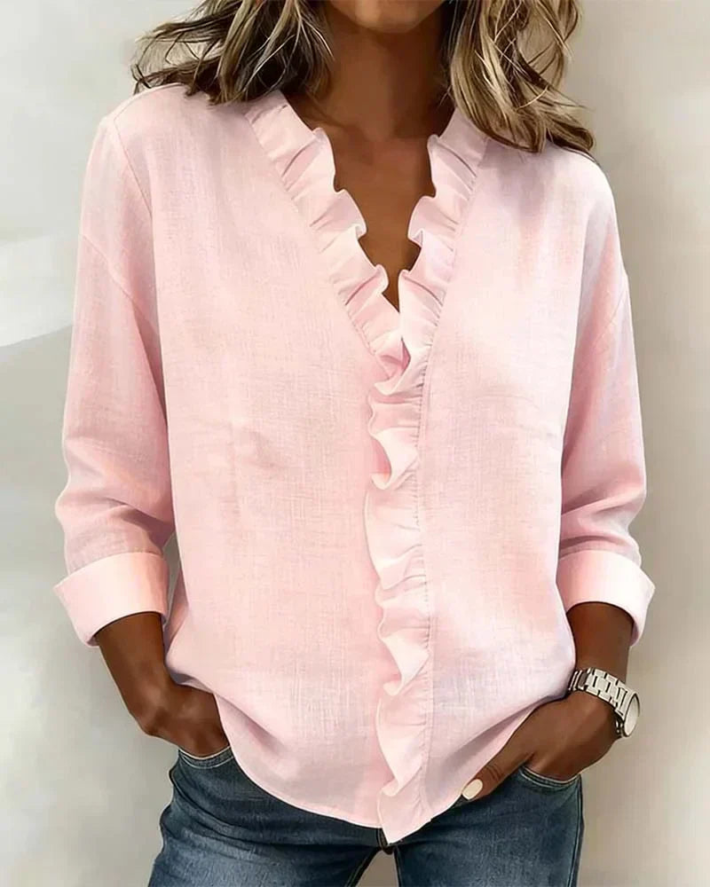 Indie | Ruffle V-neck Long Sleeve Blouse