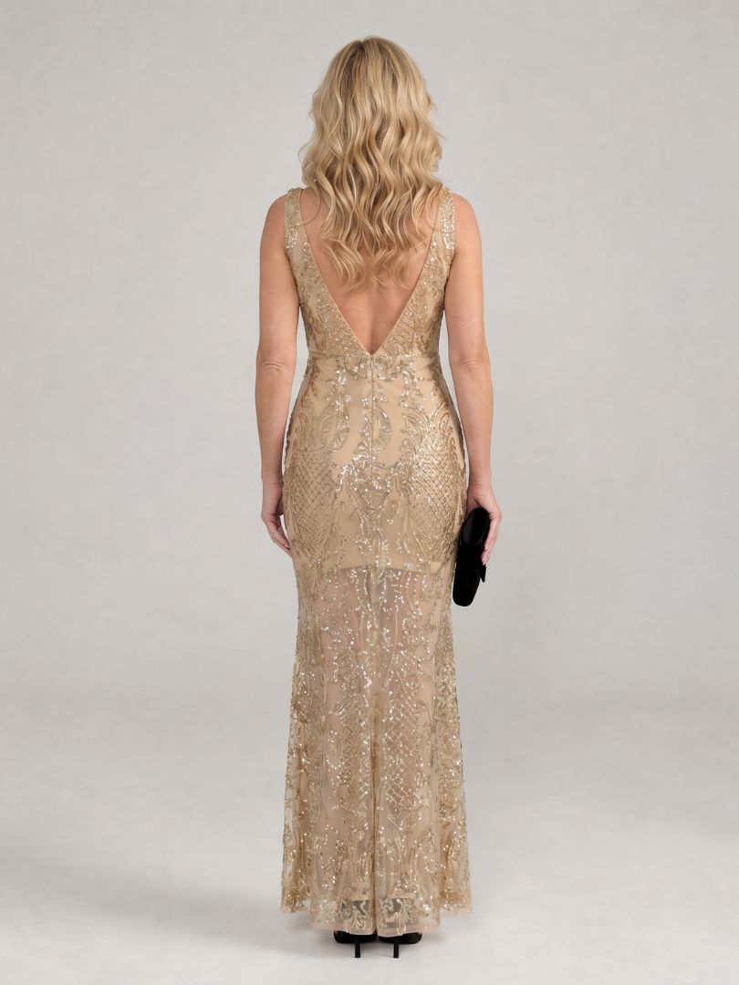 Sirea | Transparentes Midi-Kleid mit Pailletten und ärmellosem Design