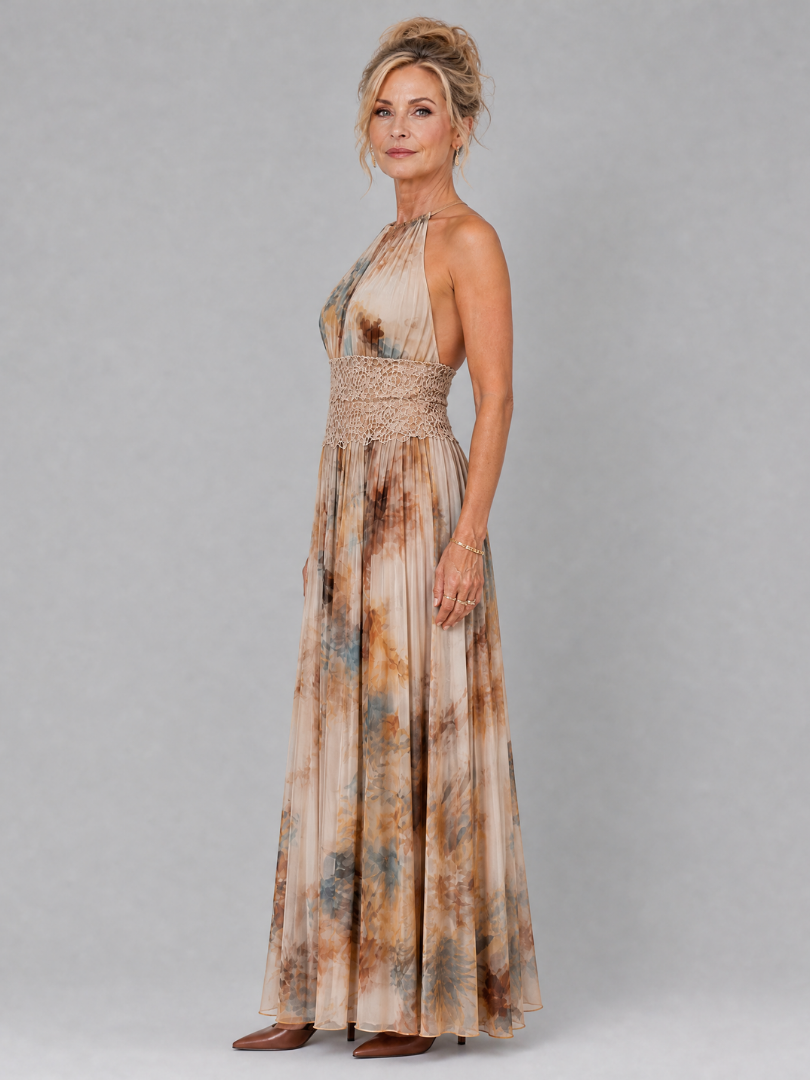 Elavenue | Maxikleid mit Neckholder und Spitzenakzenten