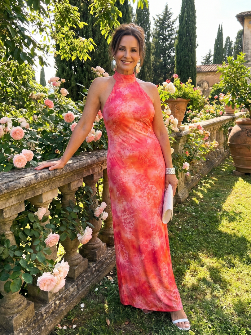 Coraline | Maxi Kleid mit Halterneck und Bedrucktem Muster