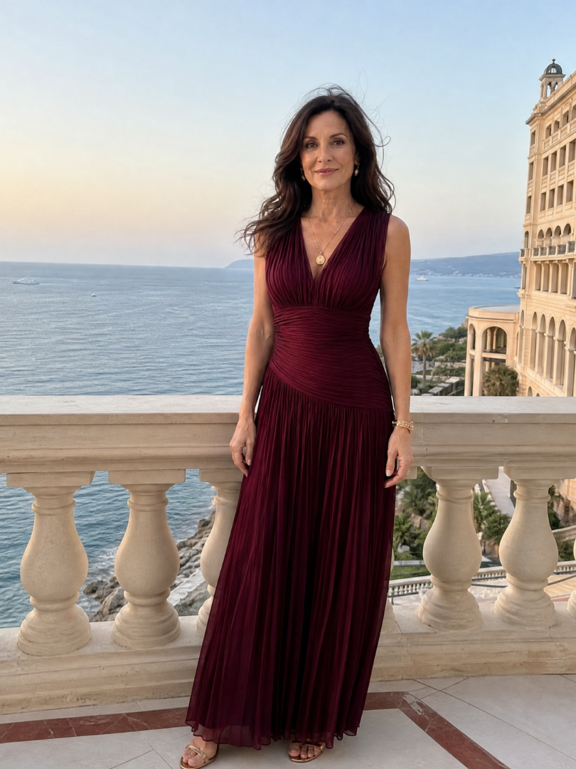 Lemar | Ärmelloses Midi-Kleid mit Plissee und V-Ausschnitt