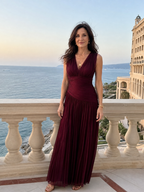 Lemar | Ärmelloses Midi-Kleid mit Plissee und V-Ausschnitt