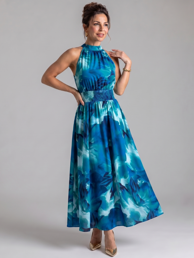 Olivia | Midikleid mit Raffung in der Taille und modernem Druckdesign