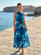 Olivia | Midikleid mit Raffung in der Taille und modernem Druckdesign