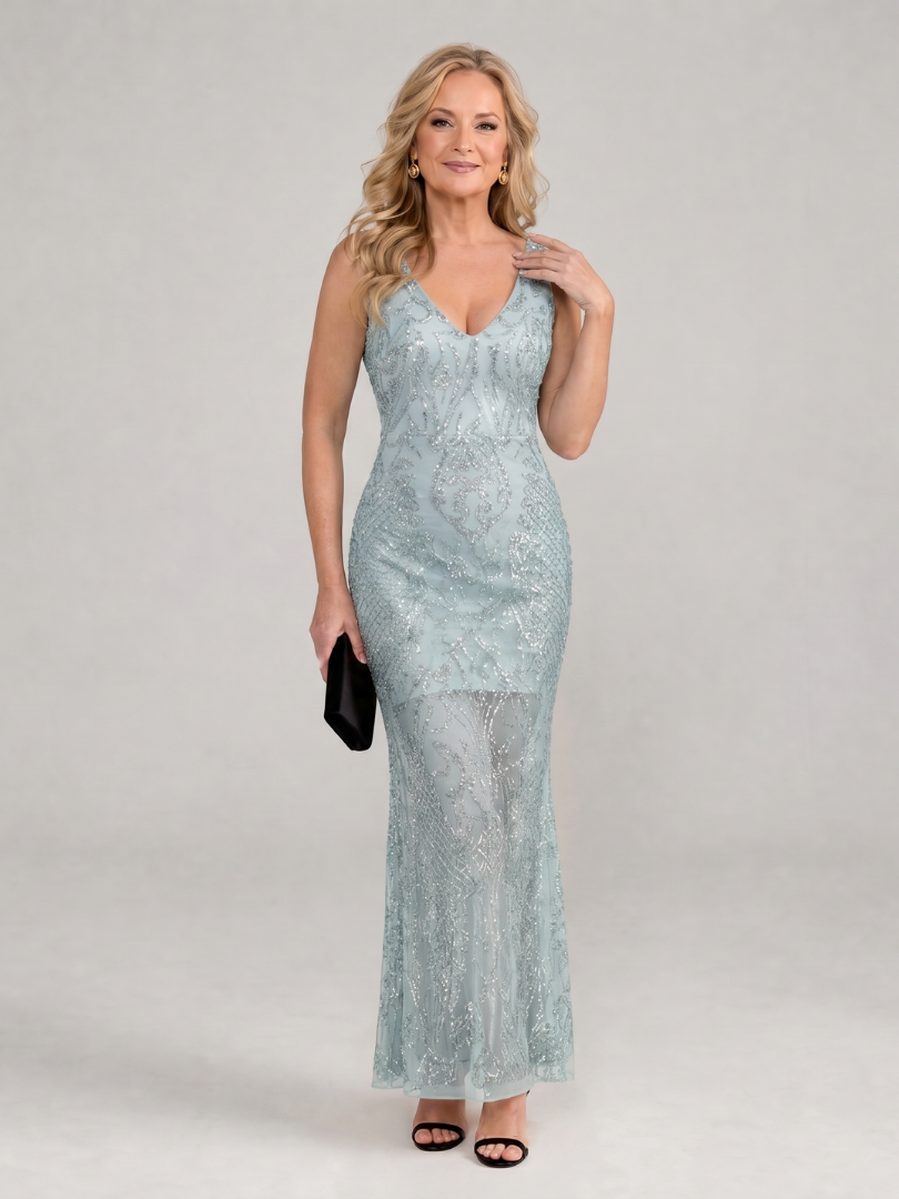 Sirea | Transparentes Midi-Kleid mit Pailletten und ärmellosem Design