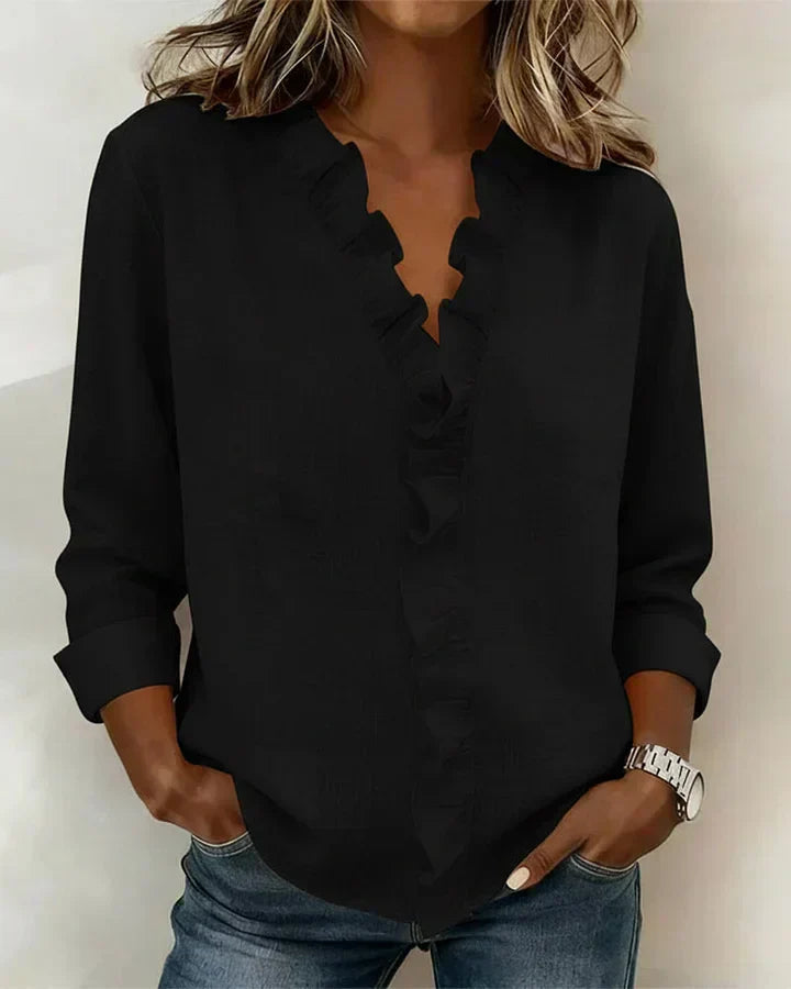 Indie | Ruffle V-neck Long Sleeve Blouse