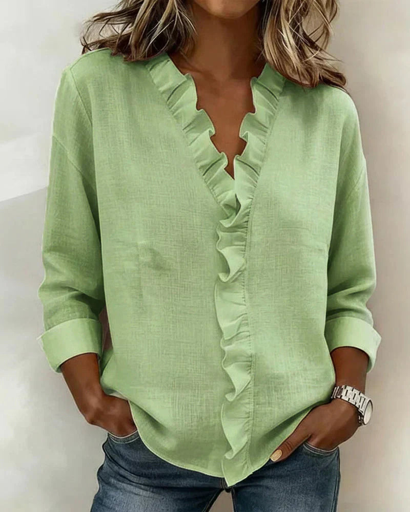 Indie | Ruffle V-neck Long Sleeve Blouse