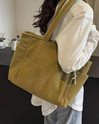 Tilda - Ribbed Tote Bag with Drawstring Detail
