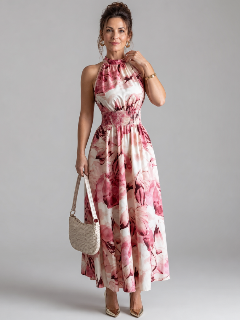 Olivia | Midikleid mit Raffung in der Taille und modernem Druckdesign