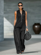 Sleeveless Dungarees White Trim