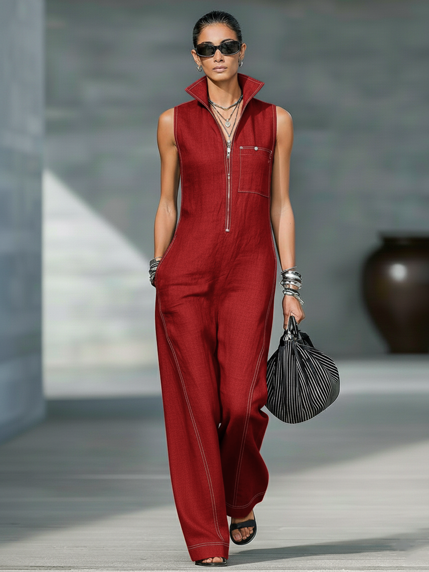Sleeveless Dungarees White Trim