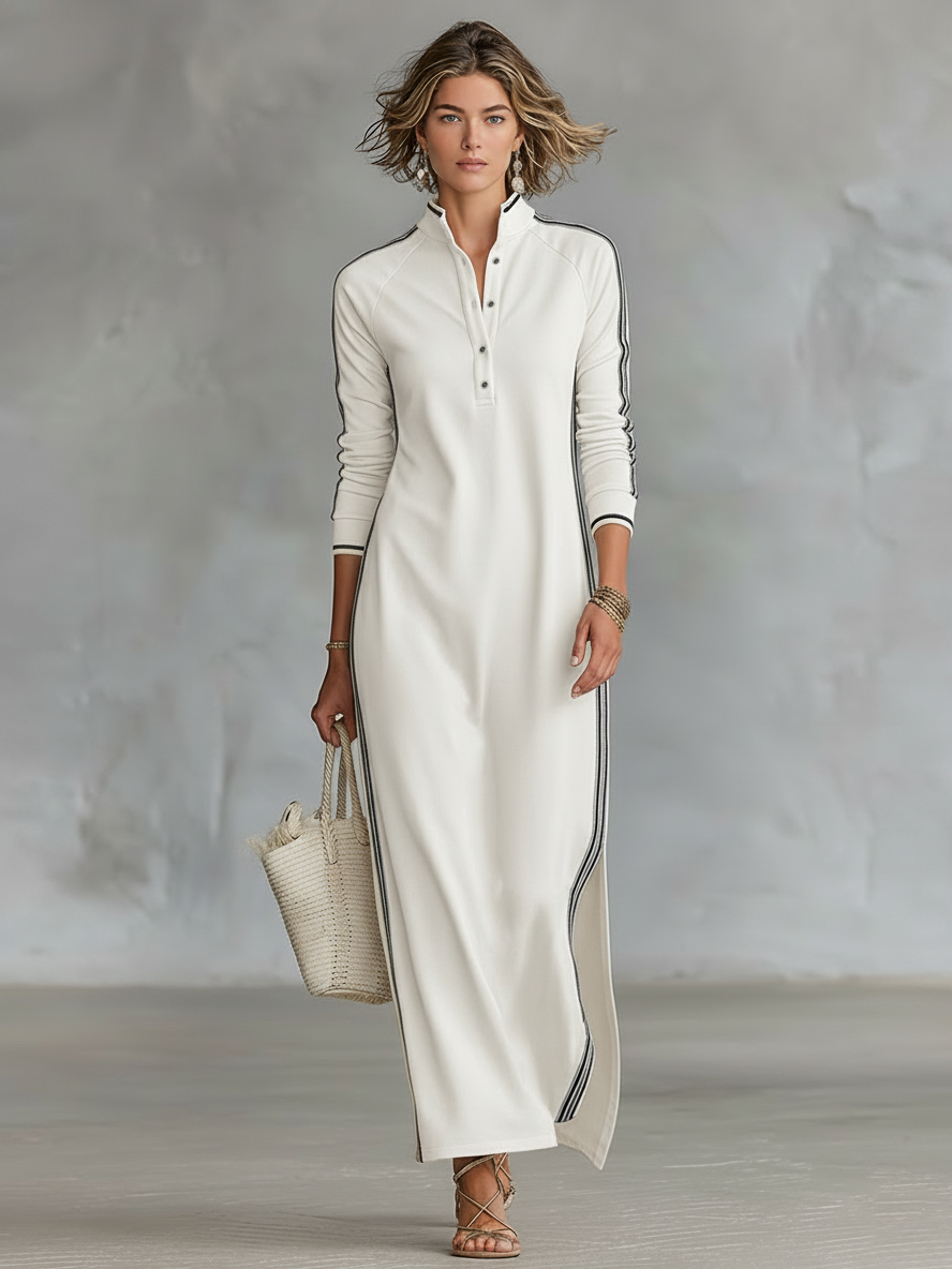 Sweat-Maxikleid mit Knopfleiste