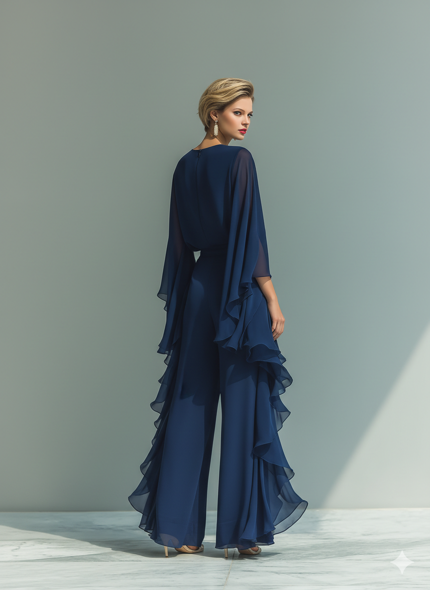 Navy Chiffon Ruffle Set