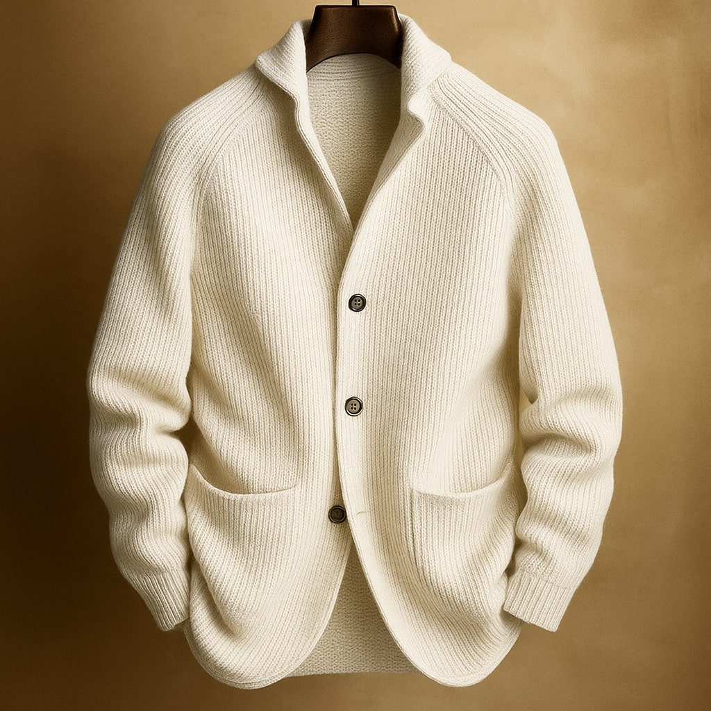 SILVORO | Herren-Strickjacke aus gerippter Wolle