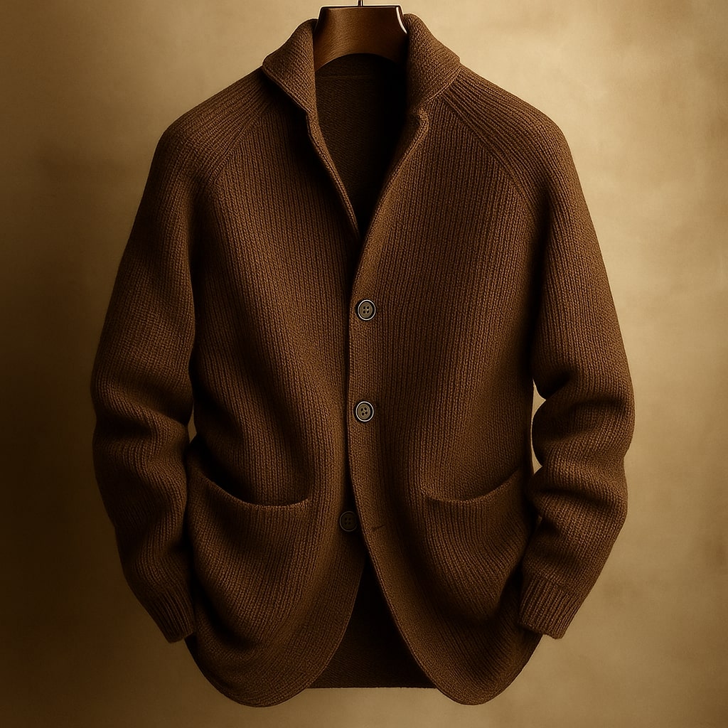 SILVORO | Herren-Strickjacke aus gerippter Wolle