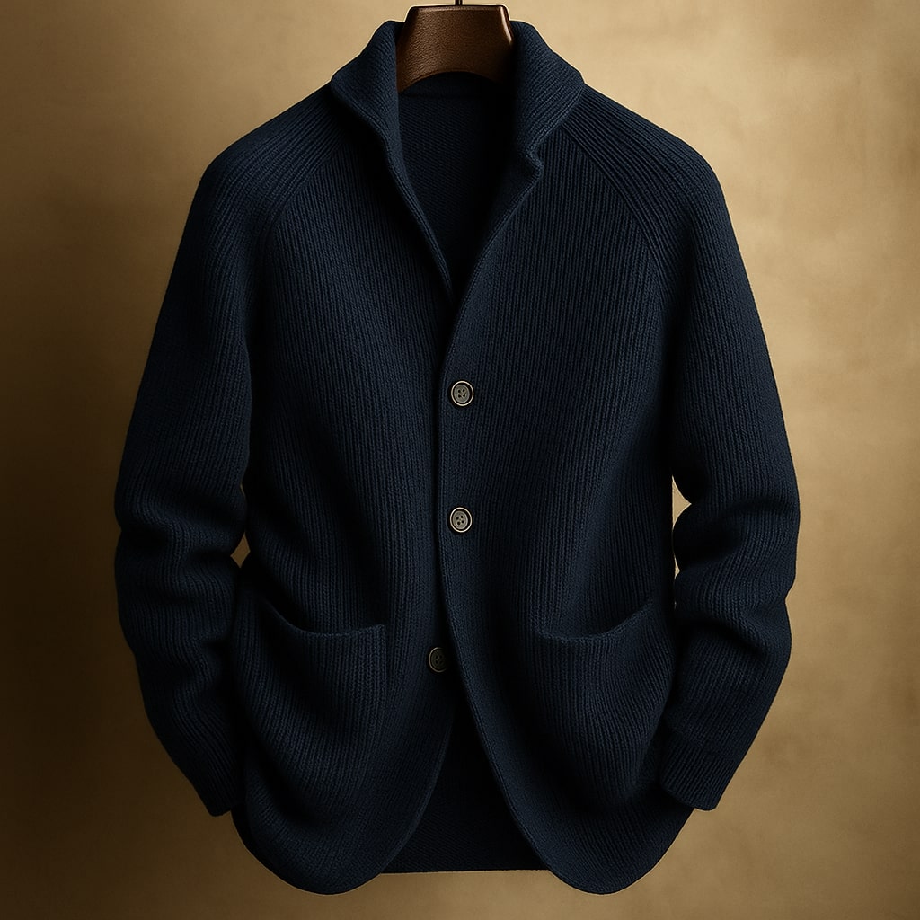 SILVORO | Herren-Strickjacke aus gerippter Wolle