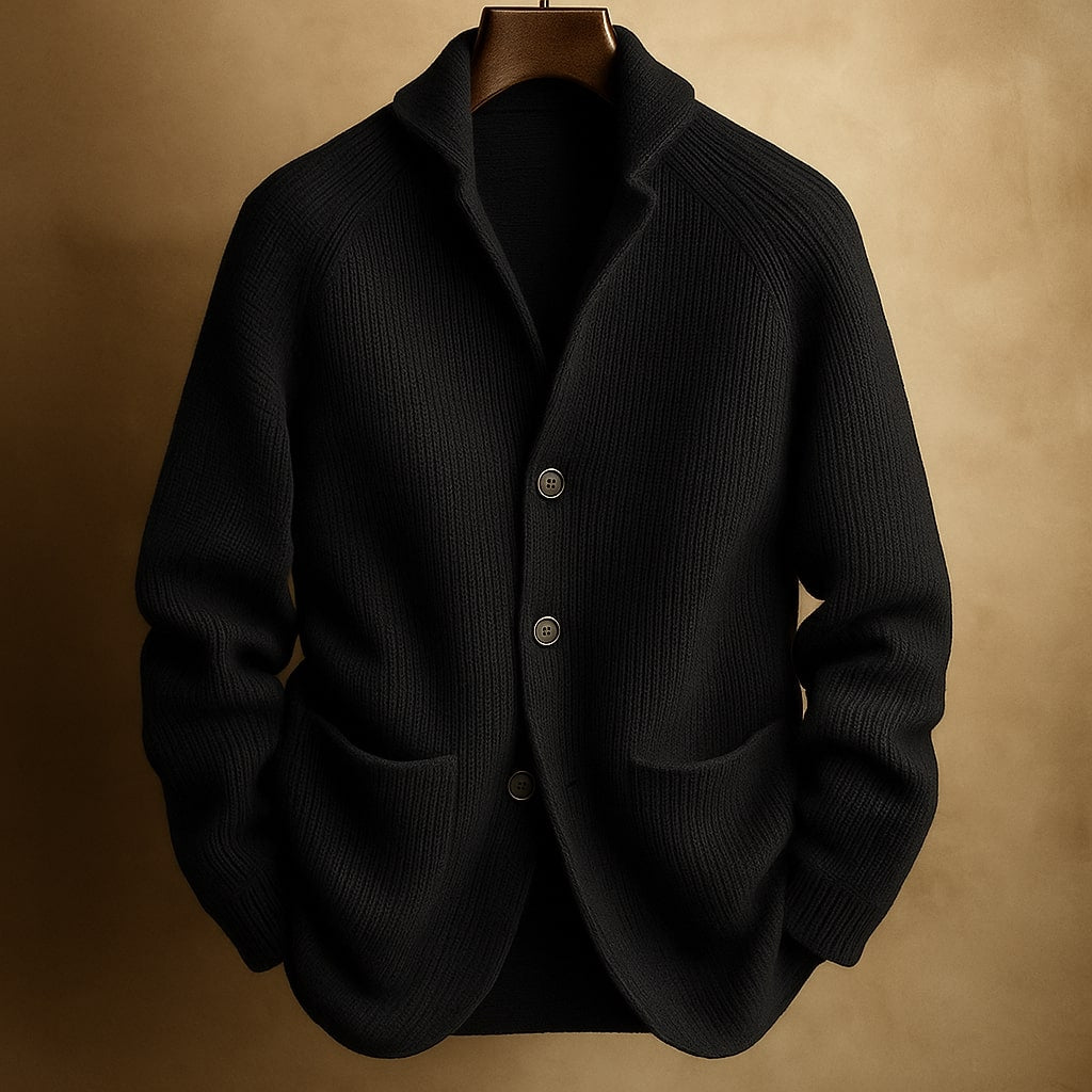 SILVORO | Herren-Strickjacke aus gerippter Wolle