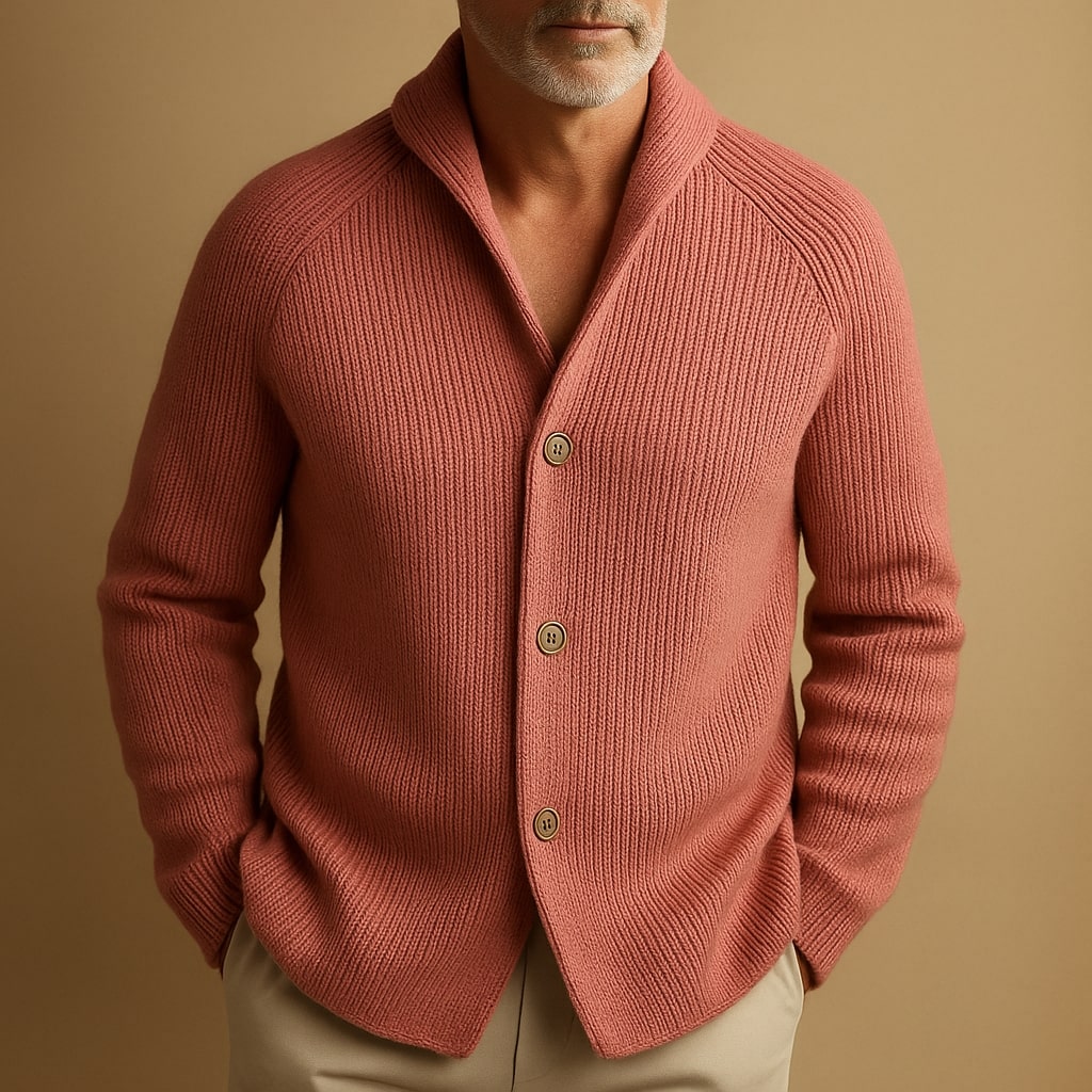 SILVORO | Herren-Strickjacke aus gerippter Wolle