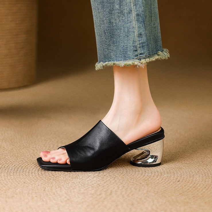 Virelle Curve Leder-Mules mit Absatz