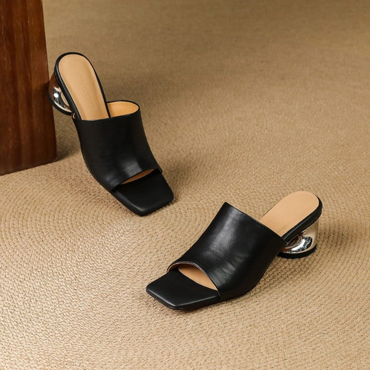 Virelle Curve Leder-Mules mit Absatz