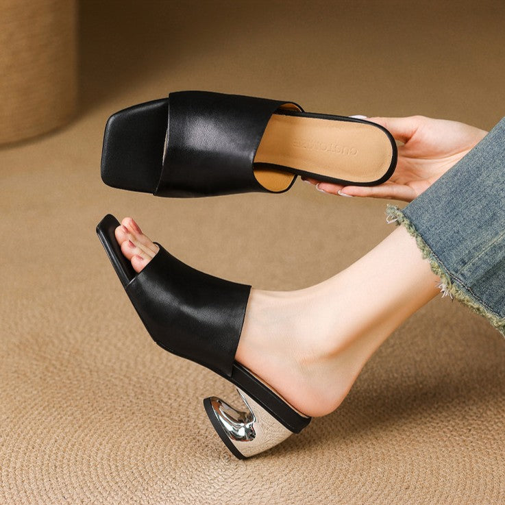 Virelle Curve Leder-Mules mit Absatz