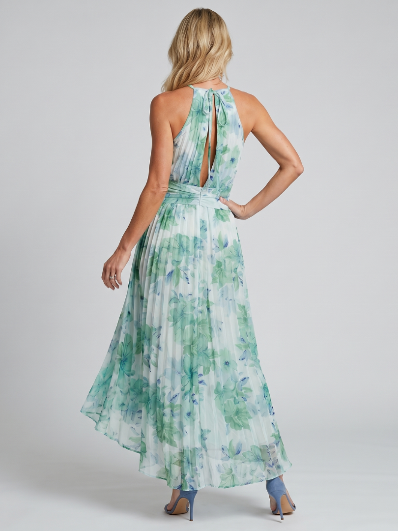 Portia | Midi-Halterkleid mit zartem Blumenmuster und Faltendes Design