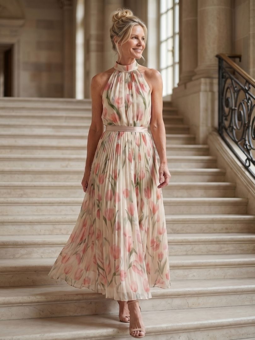 Aurelle | Midi Floral Halter Dress