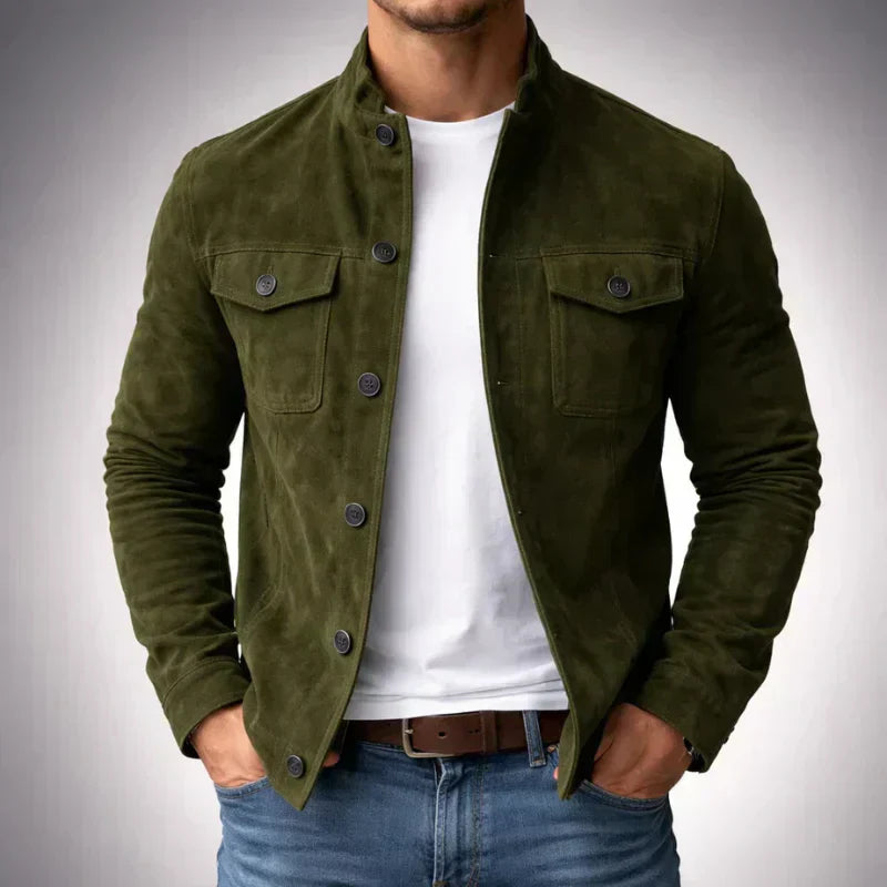 Herren-Lederjacke mit Knöpfen