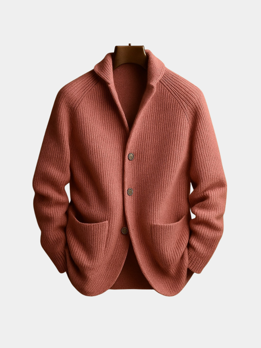 SILVORO | Herren-Strickjacke aus gerippter Wolle