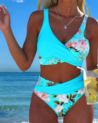Bikini mit Kontrast-Blumenmuster und Schlitz